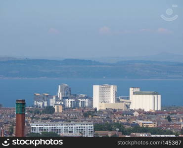 Aerial view of the city seen from Calton Hill in Edinburgh, UK. Aerial view of Edinburgh from Calton Hill