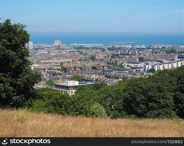 Aerial view of the city seen from Calton Hill in Edinburgh, UK. Aerial view of Edinburgh from Calton Hill