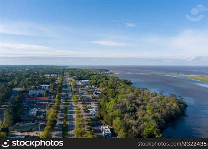 Aerial view of the Daphne, Alabama waterfront on Mobile Bay. Daphne, Alabama aerial view