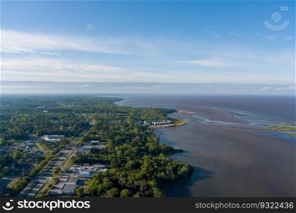 Aerial view of the Daphne, Alabama waterfront on Mobile Bay. Daphne, Alabama aerial view