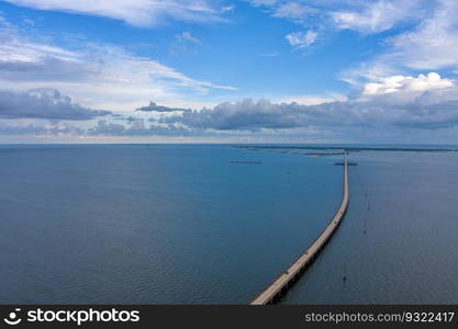 Aerial view of the Dauphin Island, Alabama bridge at sunset. Dauphin Island, Alabama at sunset