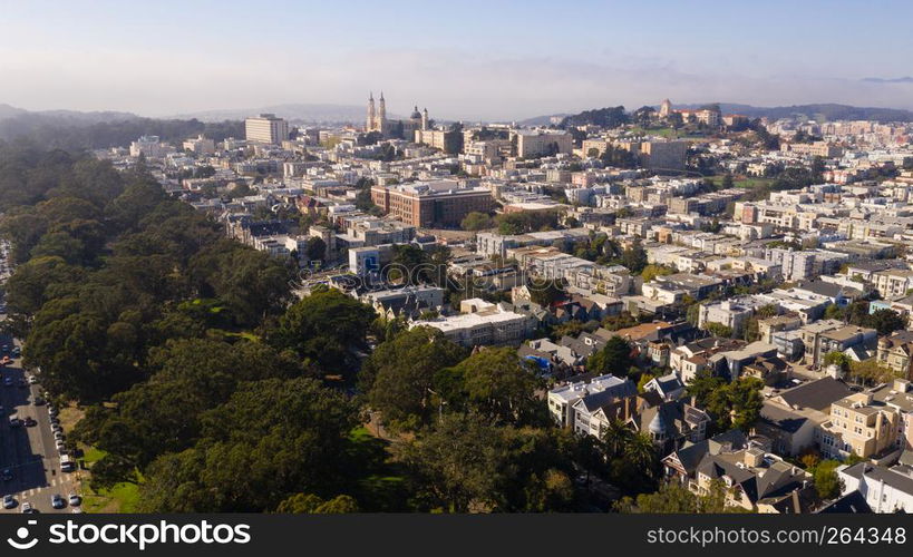 Aerial view of the Fell Street Haight Ashbury Area University Buildings in Background