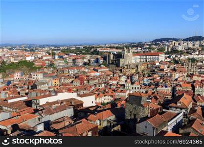 Aerial view of the Historical Centre of Porto: view from Clerigos Tower, Portugal