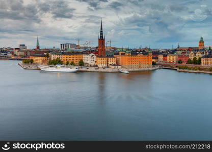 Aerial view of the island Gamla Stan at sunset. Stockholm. Sweden.. Stockholm. Gamla Stan.