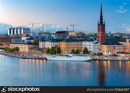 Aerial view of the island Gamla Stan at sunset. Stockholm. Sweden.. Stockholm. Island Gamla Stan.