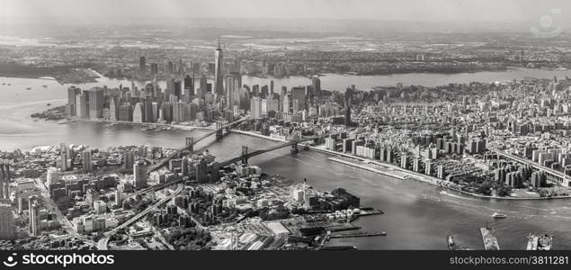 Aerial view of the Island of Manhattan and part of Queens Borough of New York