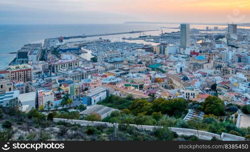 Aerial view of the Mediterranean city of Alicante, Spain