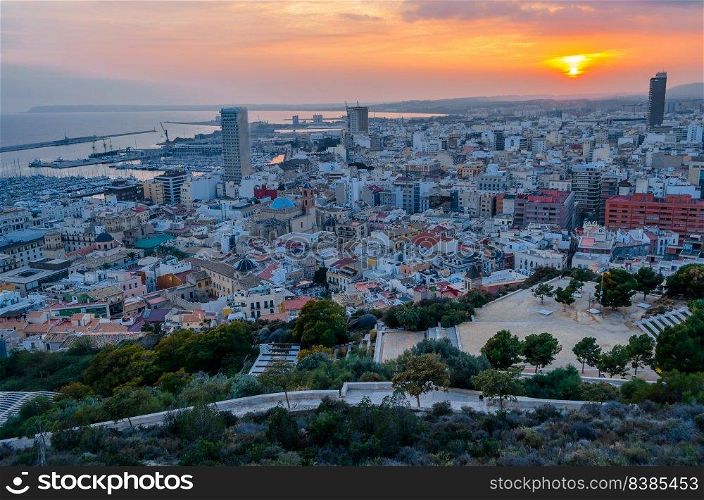 Aerial view of the Mediterranean city of Alicante, Spain