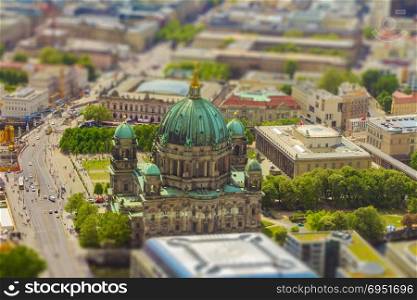 Aerial view of the Museum Island in Berlin. with tilt-shift effect.