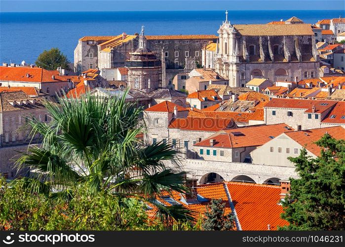 Aerial view of the old medieval historic city on a sunny morning. Dubrovnik. Croatia.. Aerial view of Dubrovnik on a sunny morning.