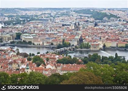 aerial view of the old town of Prague with the Charles bridge