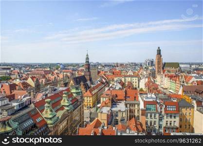 Aerial view of the Old Town of Wroclaw, Poland