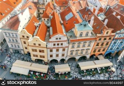 Aerial view of the Old Town Square and the facades of of medieval houses.. Aerial view of Prague.