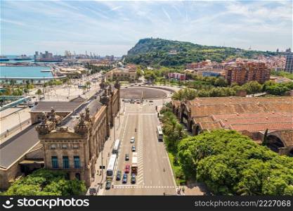 Aerial view of the port Vell in Barcelona, Spain