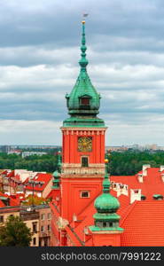 Aerial view of the Royal Castle at Castle Square in Warsaw Old town, Poland.