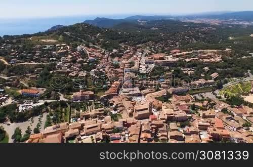 Aerial view of the scenic places with a view of the valleys, mountains and the sea with beaches. Spain, Catalonia