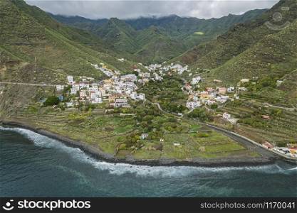 Aerial view of the small town Igueste De San Andres in the northern part of Tenerfie, Canary Islands, Spain