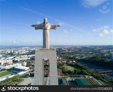 "Aerial view of the statue of "Cristo-Rei" in Lisbon - Portugal"