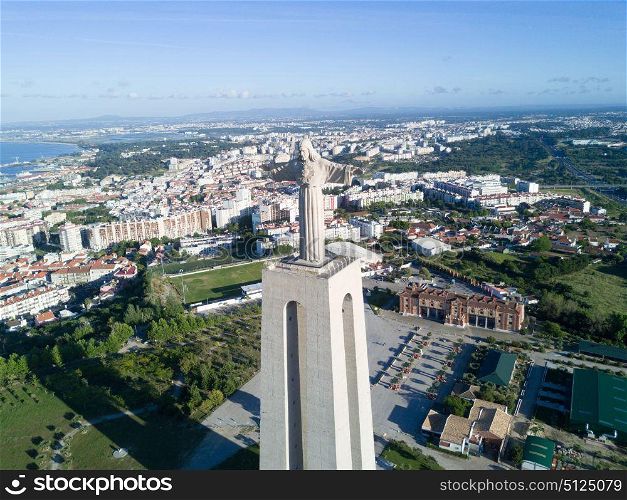 "Aerial view of the statue of "Cristo-Rei" in Lisbon - Portugal"