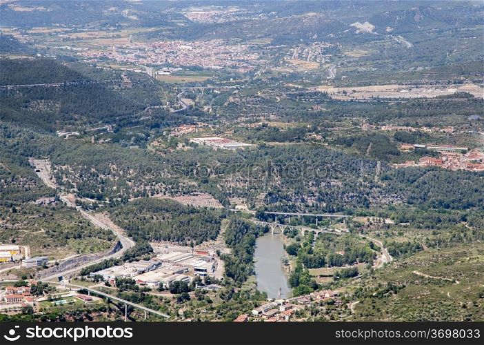 Aerial view of the town and the river