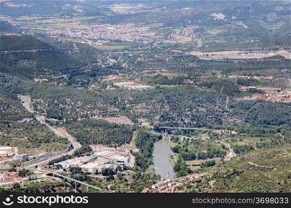 Aerial view of the town and the river