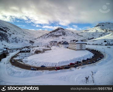 Aerial view of the Valgrande Pajares ski station in Asturias, Spain