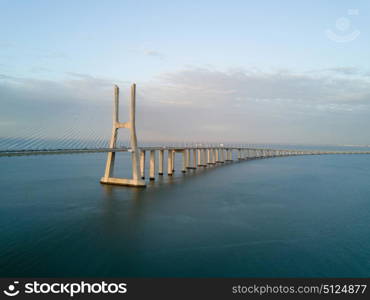 Aerial view of the Vasco da Gama Bridge in Lisbon - Portugal