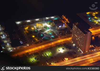 Aerial view of Toronto lit up at night