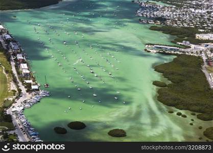 Aerial view of tourist resorts along the sea, Florida Keys, Florida, USA