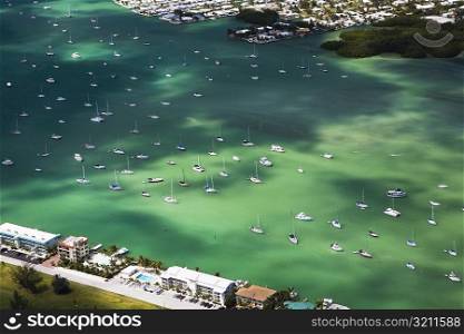 Aerial view of tourist resorts along the sea, Florida Keys, Florida, USA
