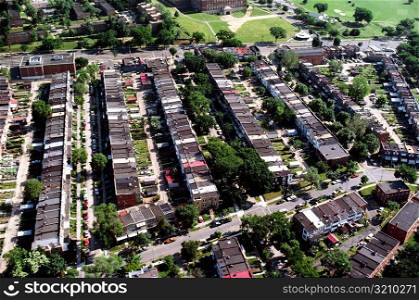 Aerial view of Townhouses in Downtown Washington, DC