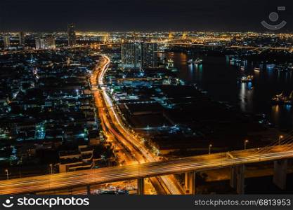 Aerial view of traffic at the bridge in Bangkok Thailand