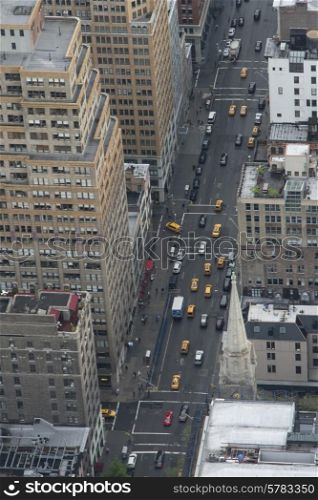 Aerial view of traffic in a street, Manhattan, New York City, New York State, USA