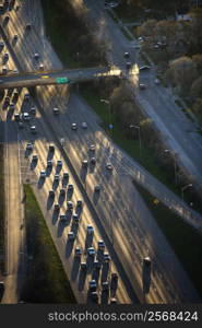 Aerial view of traffic on Dan Ryan Expressway in Chicago, Illinois.