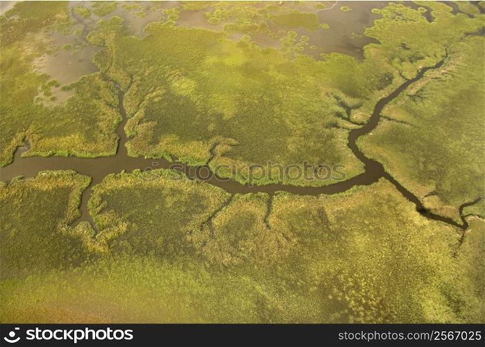 Aerial view of tributary on Bald Head Island, North Carolina.