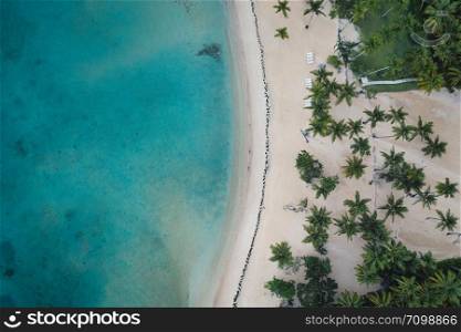 Aerial view of tropical beach.Samana peninsula,Bahia Principe beach,Dominican Republic.