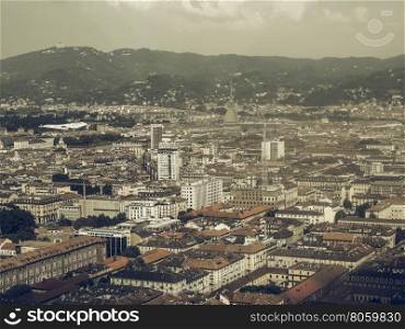 Aerial view of Turin vintage desaturated. Vintage desaturated Aerial view of the city centre of Turin, Italy