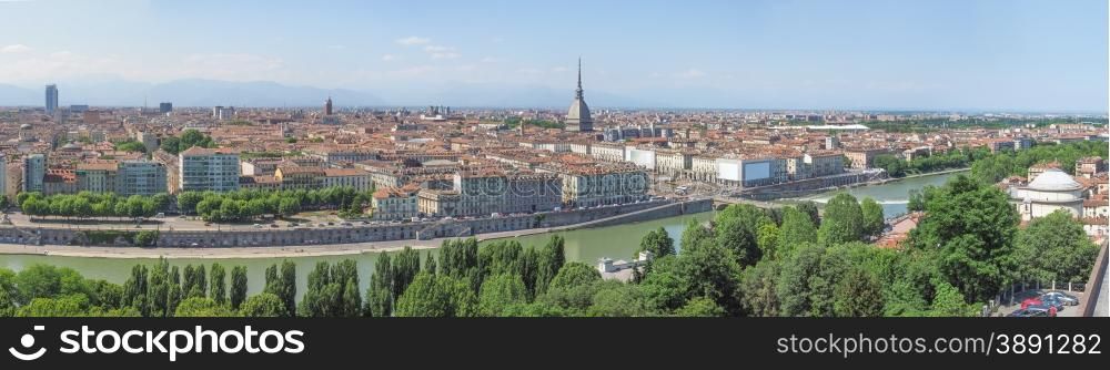 Aerial view of Turin. Wide panoramic aerial view of the city of Turin, Italy seen from the hill