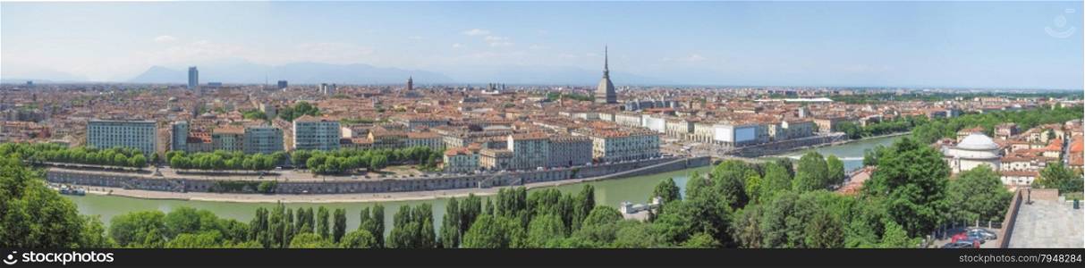 Aerial view of Turin. Wide panoramic aerial view of the city of Turin, Italy seen from the hill