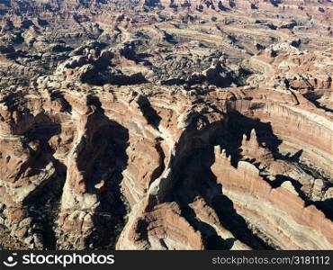 Aerial view of Utah Canyonlands with landforms.