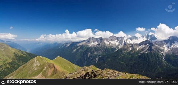 aerial view of Val di Sole from Tonale mountain in Trentino, Italy. Photo taken with polarized filter