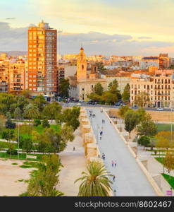 Aerial view of Valencia at sunset. Spain