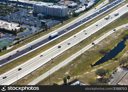 Aerial view of vehicles moving on multiple lane highways, Orlando, Florida, USA