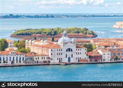Aerial view of Venice.. Aerial view of the Venetian Lagoon and islands. Venice. Italy.