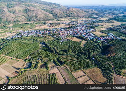 aerial view of village landscape.