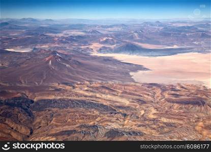 aerial view of volcanoes in Atacama desert, Chile