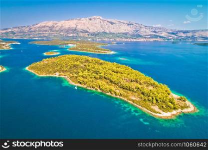 Aerial view of Vrnik island in Korcula archipelago, southern Dalmatia region of Croatia