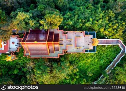 Aerial view of Wat Phra That Doi Phra Chan temple in L&ang, Thailand.
