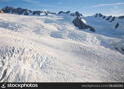 Aerial view of winter landscape at Mountain Cook National Park New Zealand from Helicopter
