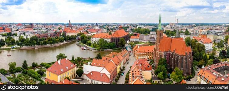 Aerial view of Wroclaw  in summer day from  Cathedral St. John in Poland
